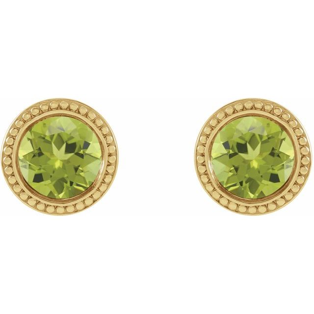 14K Natural Peridot Beaded Bezel-Set Earrings