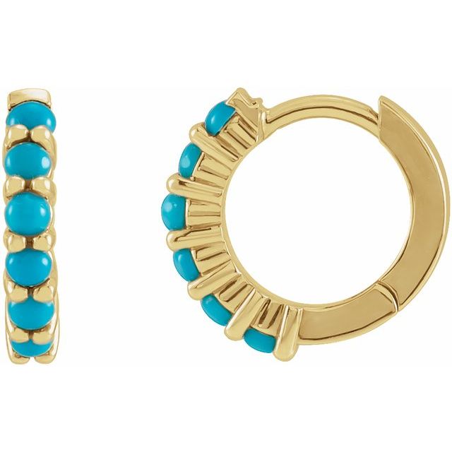 14K Natural Turquoise Cabochon Hinged Hoop Earring