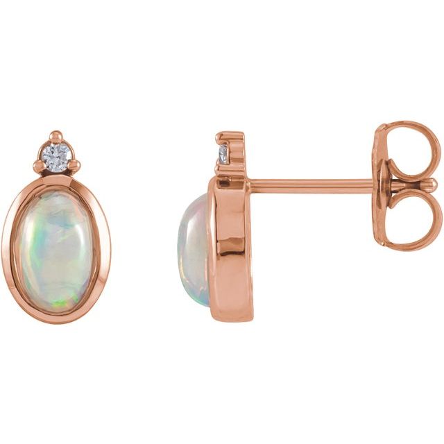 14K Natural Ethiopian Opal & .03 CTW Natural Diamond Bezel-Set Earrings