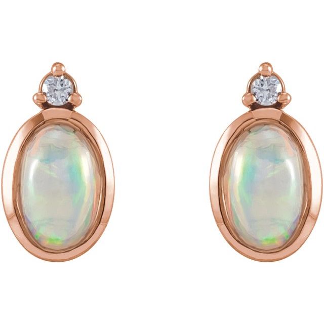 14K Natural Ethiopian Opal & .03 CTW Natural Diamond Bezel-Set Earrings