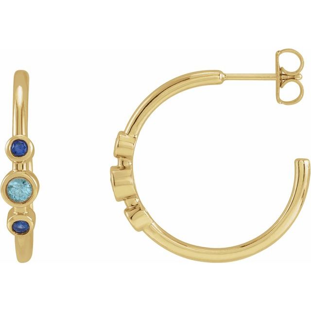 14K Natural Blue Zircon & Natural Blue Sapphire Bezel-Set Hoop Earrings