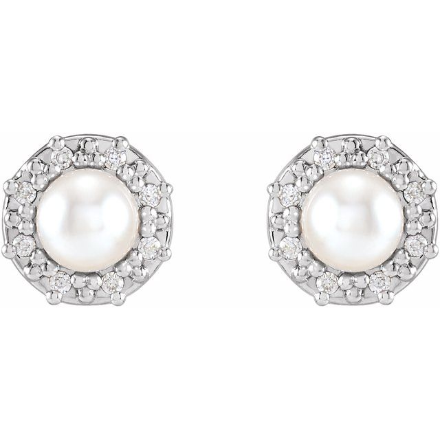 14K Cultured Akoya Pearl & .07 CTW Natural Diamond Halo-Style Earrings