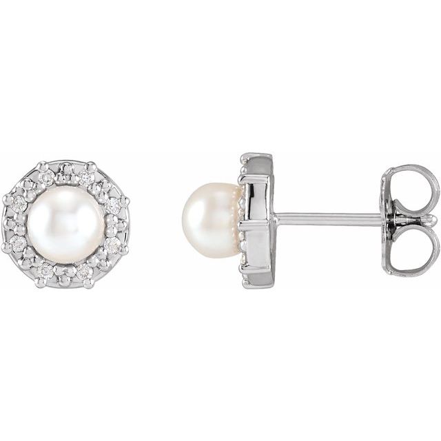 14K Cultured Akoya Pearl & .07 CTW Natural Diamond Halo-Style Earrings