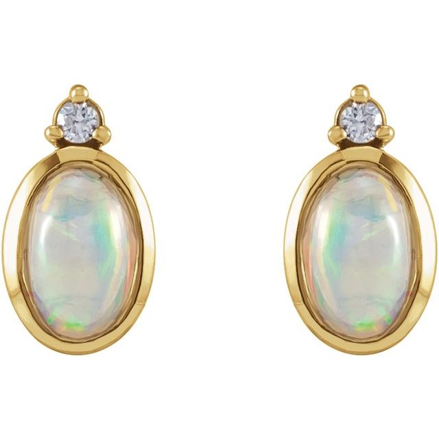 14K Natural Ethiopian Opal & .06 CTW Natural Diamond Bezel-Set Earrings