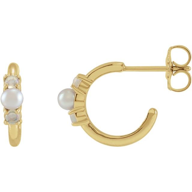 14K Cultured Seed Pearl & Natural Ethiopian Opal Huggie Earrings