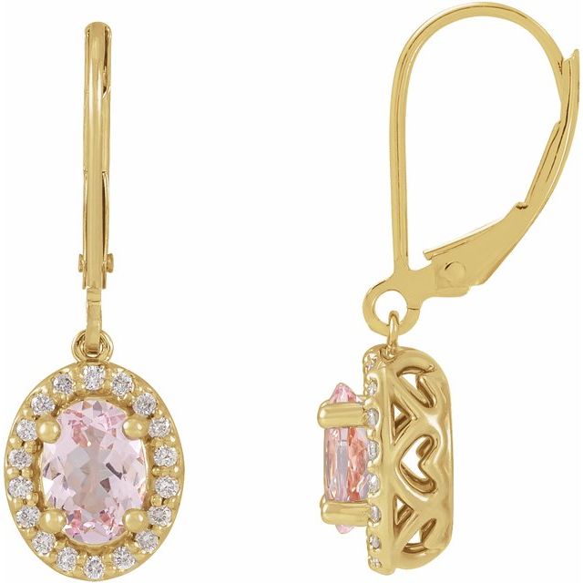 14K Natural Pink Morganite & 1/8 CTW Natural Diamond Earrings