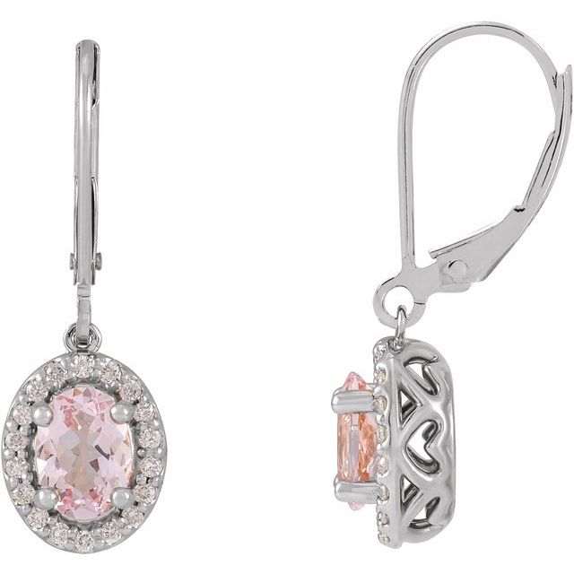 14K Natural Pink Morganite & 1/8 CTW Natural Diamond Earrings