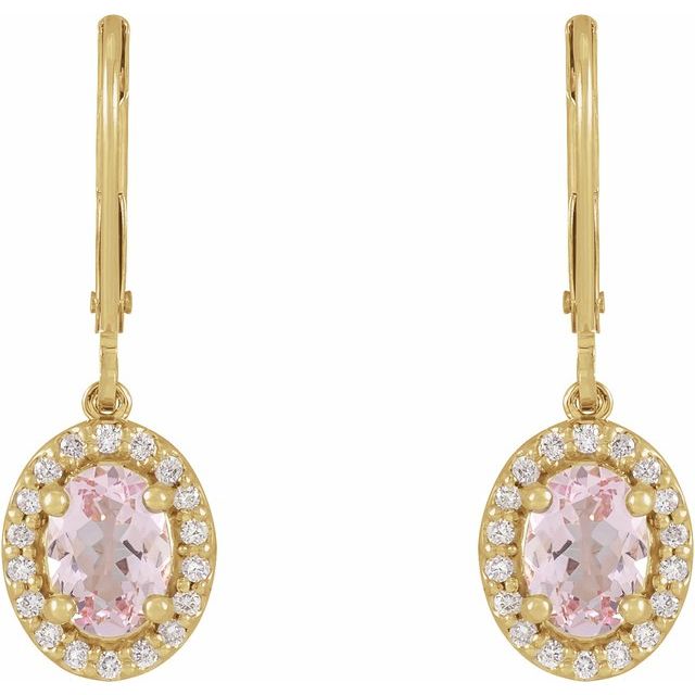 14K Natural Pink Morganite & 1/8 CTW Natural Diamond Earrings