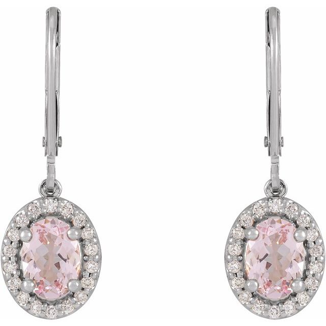 14K Natural Pink Morganite & 1/8 CTW Natural Diamond Earrings