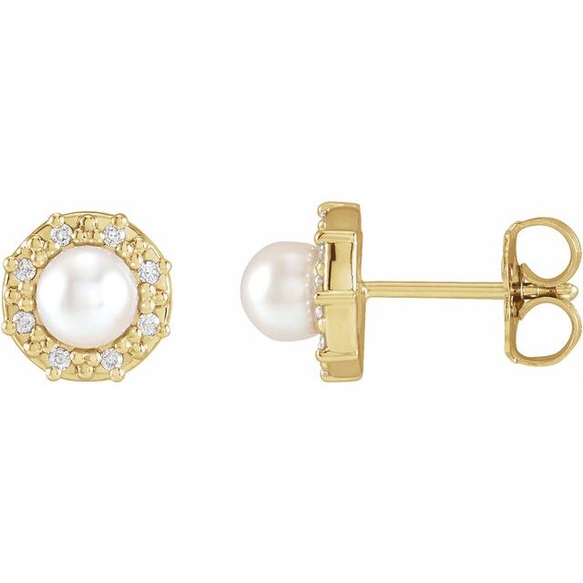 14K Cultured Akoya Pearl & .07 CTW Natural Diamond Halo-Style Earrings