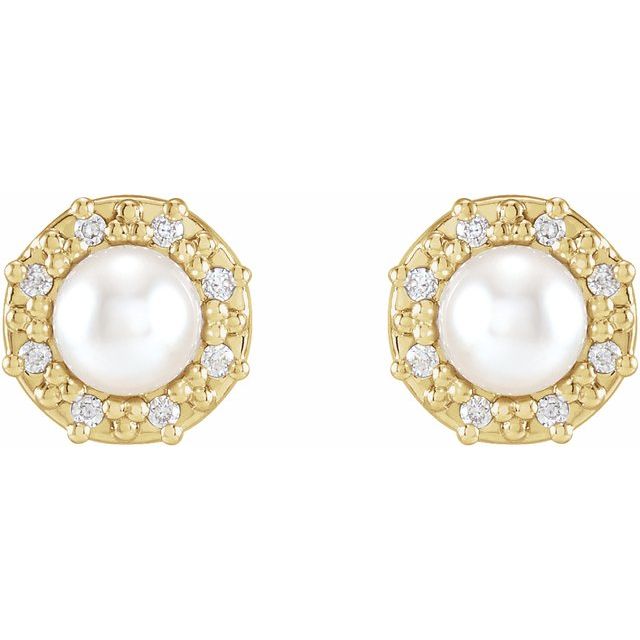 14K Cultured Akoya Pearl & .07 CTW Natural Diamond Halo-Style Earrings