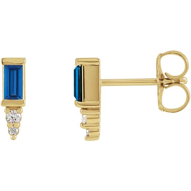 14K Natural Blue Sapphire & .03 CTW Natural Diamond Bar Earrings