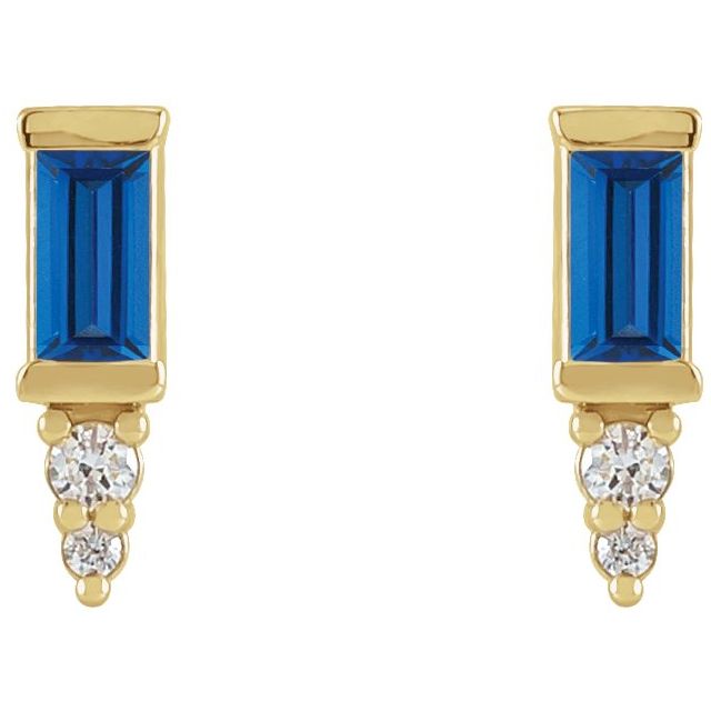 14K Natural Blue Sapphire & .03 CTW Natural Diamond Bar Earrings