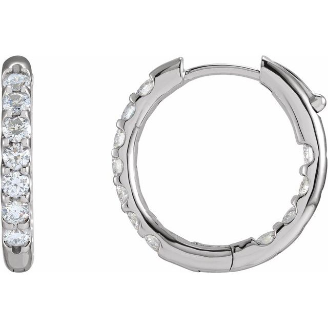 14K 1 1/8 CTW Natural Diamond Inside-Outside Hinged Hoop Earrings