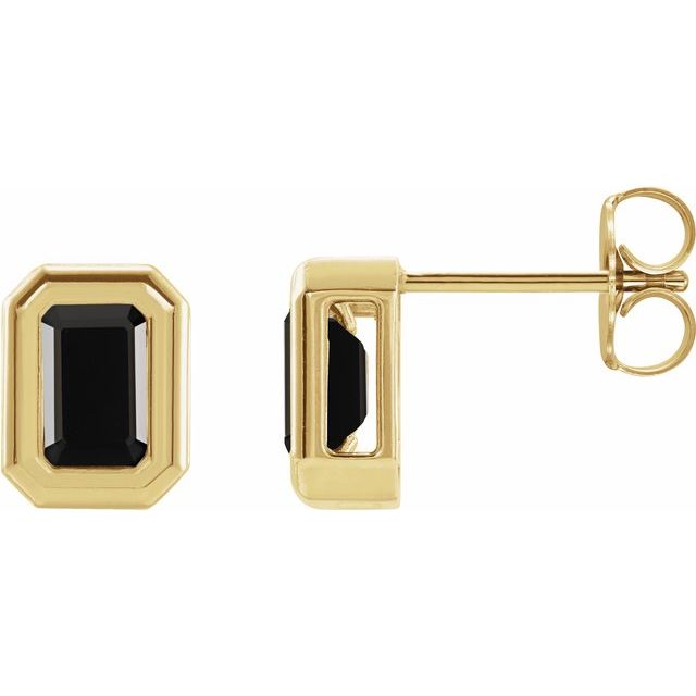 14K Natural Black Onyx Solitaire Earrings