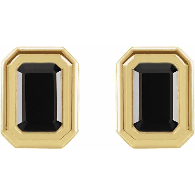 14K Natural Black Onyx Solitaire Earrings