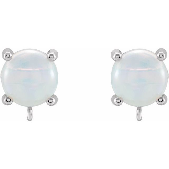 14K Round Natural Ethiopian Opal Cabochon Earring Top