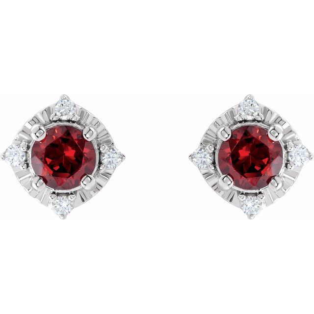 14K Natural Mozambique Garnet & .08 CTW Natural Diamond Halo-Style Earrings