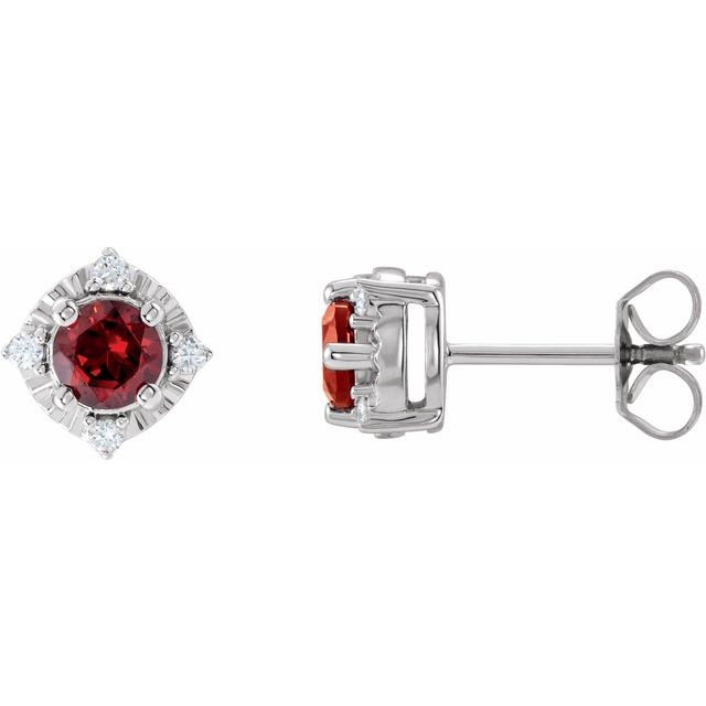 14K Natural Mozambique Garnet & .08 CTW Natural Diamond Halo-Style Earrings