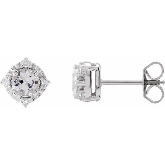 Sterling Silver Lab-Grown Sapphire & .08 CTW Natural Diamond Halo-Style Earrings