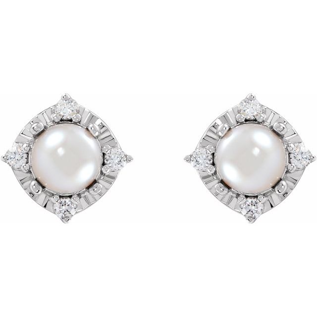 Sterling Silver Cultured Freshwater Pearl & .08 CTW Natural Diamond Halo-Style Earrings