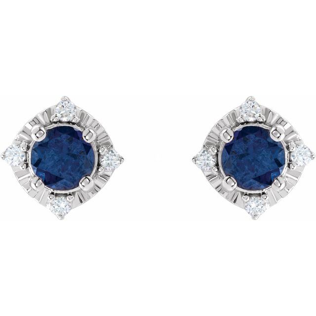 14K Lab-Grown Blue Sapphire & .08 CTW Natural Diamond Halo-Style Earrings