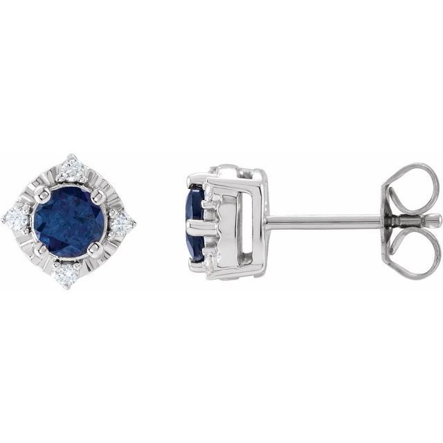 14K Lab-Grown Blue Sapphire & .08 CTW Natural Diamond Halo-Style Earrings