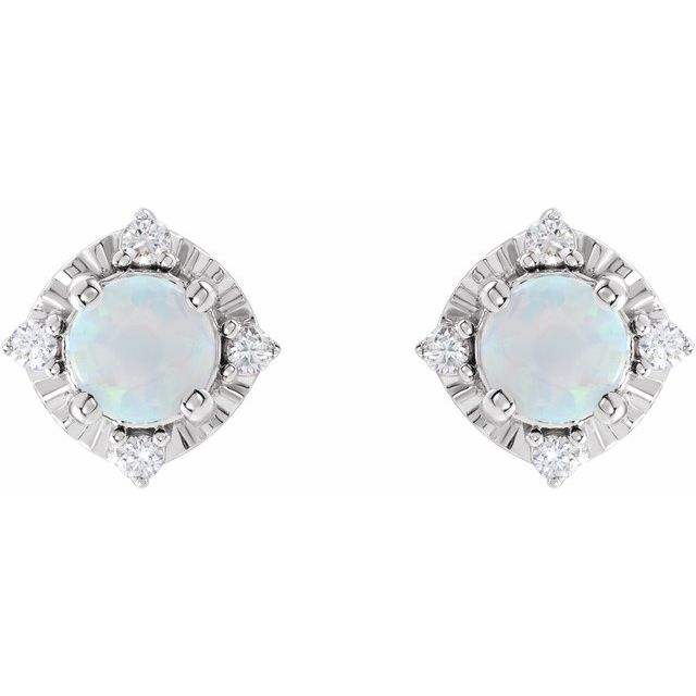 14K Lab-Grown Opal & .08 CTW Natural Diamond Halo-Style Earrings