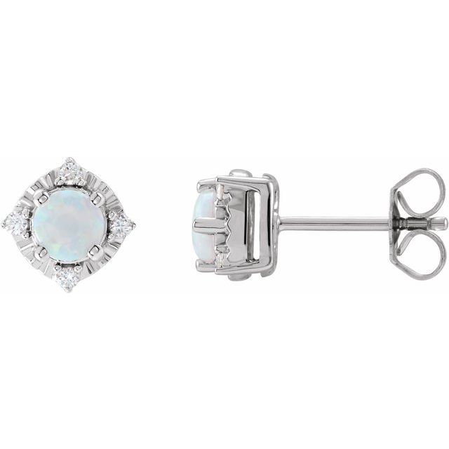 14K Lab-Grown Opal & .08 CTW Natural Diamond Halo-Style Earrings