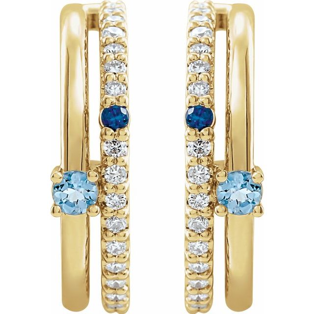 14K Natural Multi-Gemstone & 1/5 CTW Natural Diamond Hoop Earrings