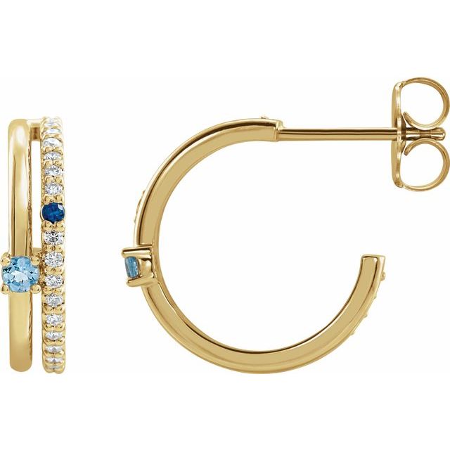 14K Natural Multi-Gemstone & 1/5 CTW Natural Diamond Hoop Earrings
