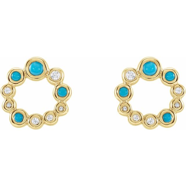 14K Natural Turquoise & 1/8 CTW Natural Diamond Earrings