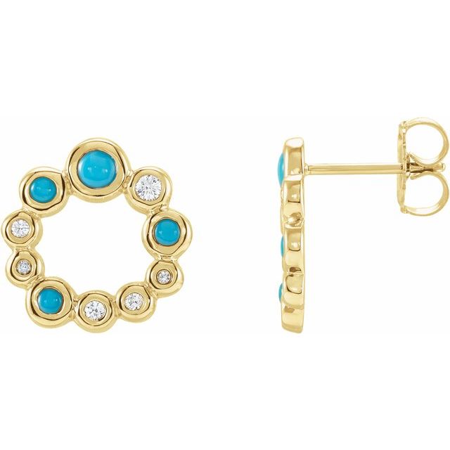 14K Natural Turquoise & 1/8 CTW Natural Diamond Earrings
