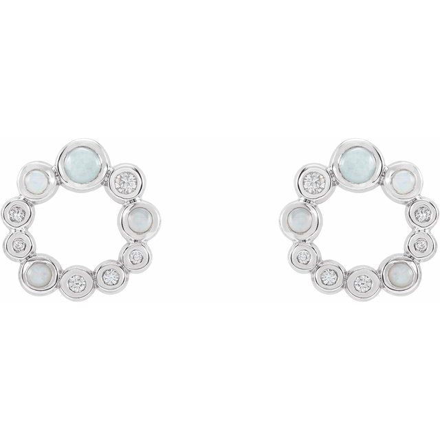 14K Natural Ethiopian Opal & 1/8 CTW Natural Diamond Earrings