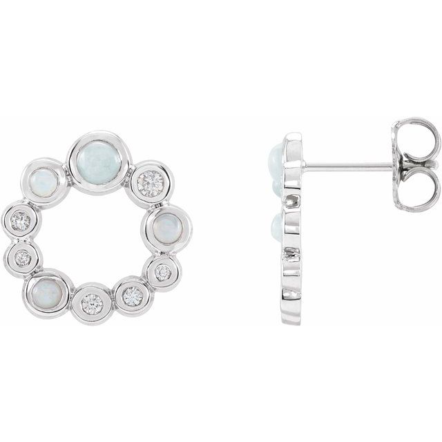 14K Natural Ethiopian Opal & 1/8 CTW Natural Diamond Earrings