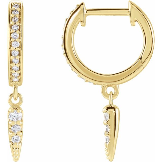 14K 1/5 CTW Natural Diamond Hinged Hoop Spike Earrings