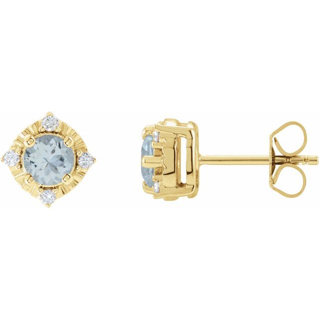 14K Natural Aquamarine & .08 CTW Natural Diamond Halo-Style Earrings