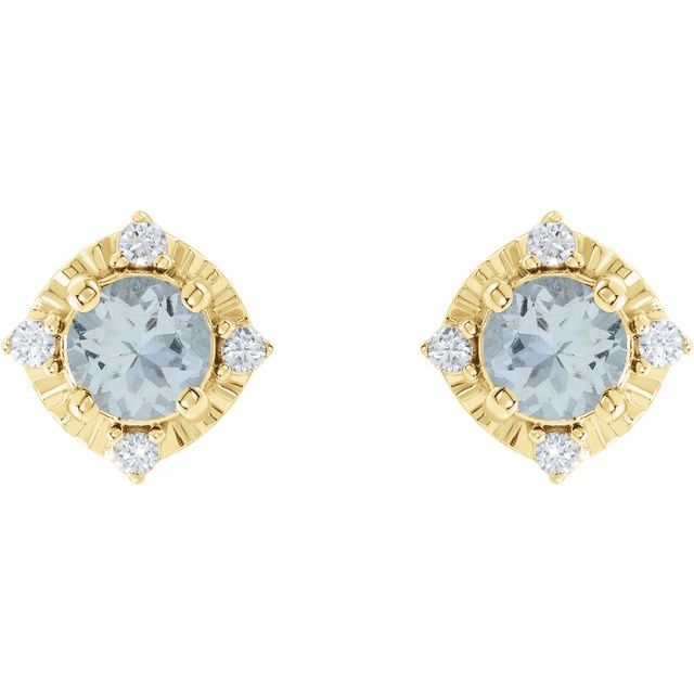 14K Natural Aquamarine & .08 CTW Natural Diamond Halo-Style Earrings