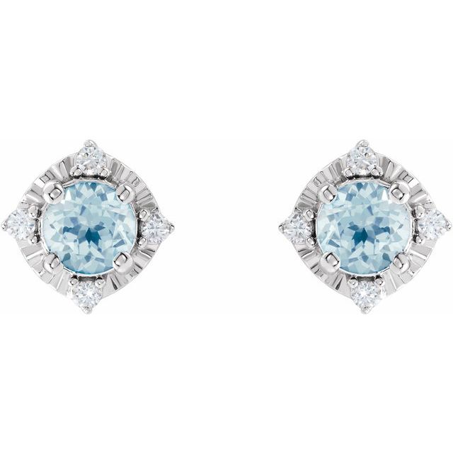 14K Natural Sky Blue Topaz & .08 CTW Natural Diamond Halo-Style Earrings