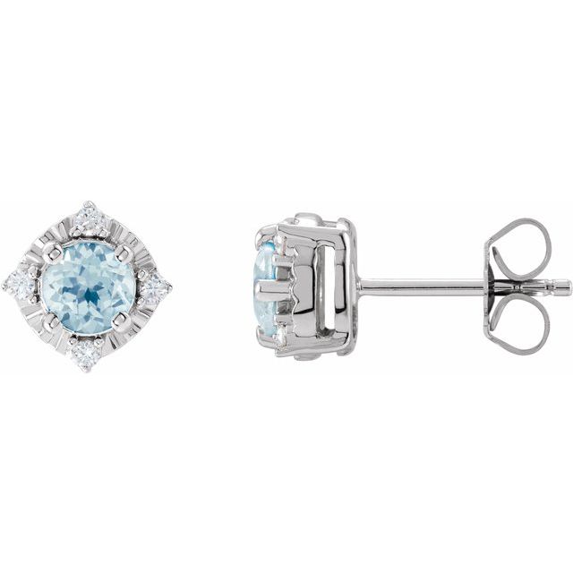 14K Natural Sky Blue Topaz & .08 CTW Natural Diamond Halo-Style Earrings