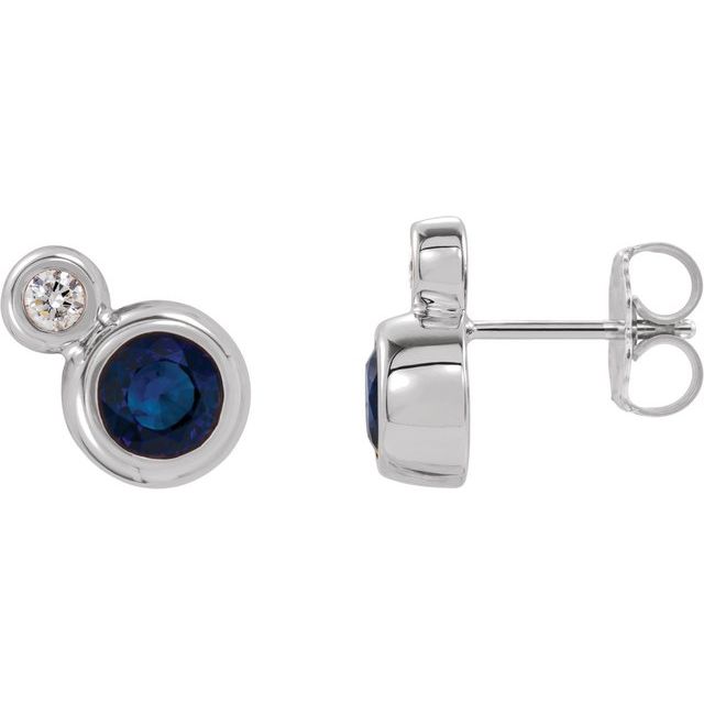14K Lab-Grown Blue Sapphire & .03 CTW Natural Diamond Earrings