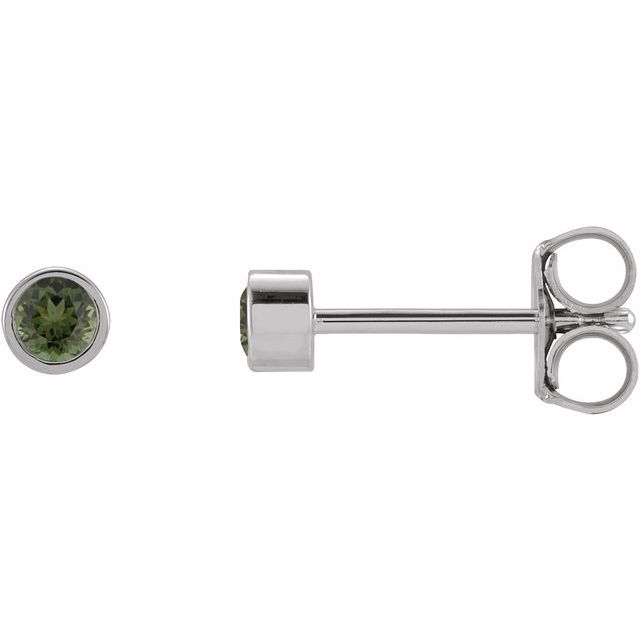 14K Round Natural Green Tourmaline Micro Bezel-Set Earrings