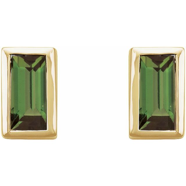 14K Natural Green Tourmaline Bezel-Set Earrings