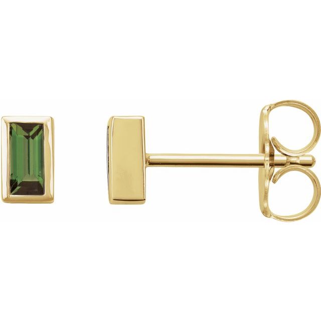 14K Natural Green Tourmaline Bezel-Set Earrings