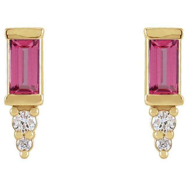 14K Natural Pink Tourmaline & .03 CTW Natural Diamond Bar Earrings