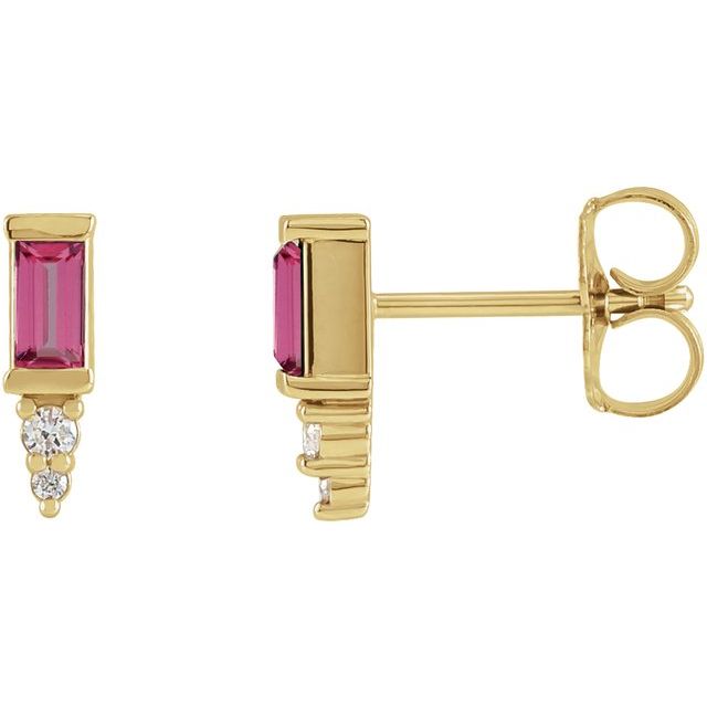 14K Natural Pink Tourmaline & .03 CTW Natural Diamond Bar Earrings