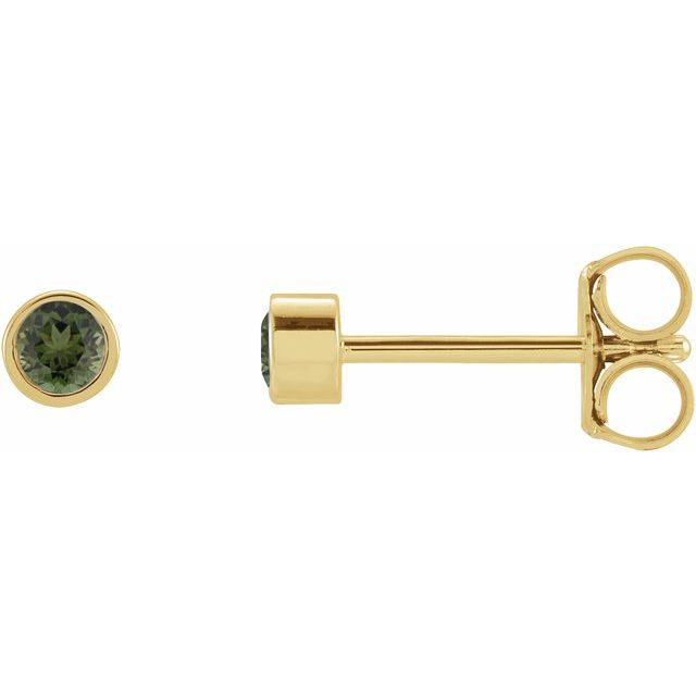 14K Round Natural Green Tourmaline Micro Bezel-Set Earrings