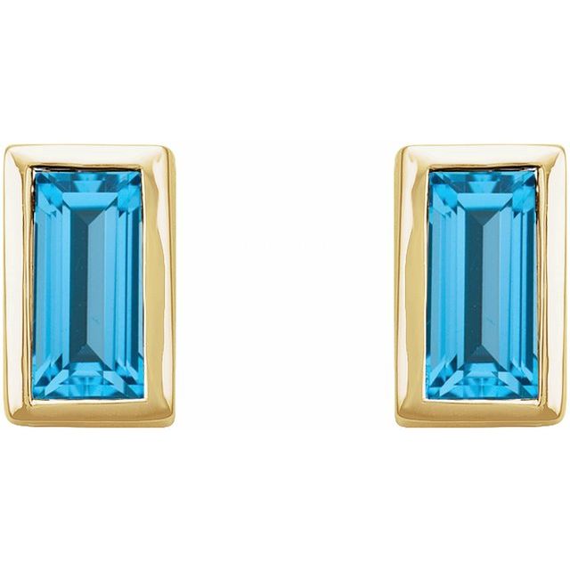 14K Natural Swiss Blue Topaz Bezel-Set Earrings