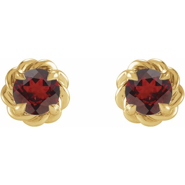 14K Natural Mozambique Garnet Claw-Prong Rope Earrings