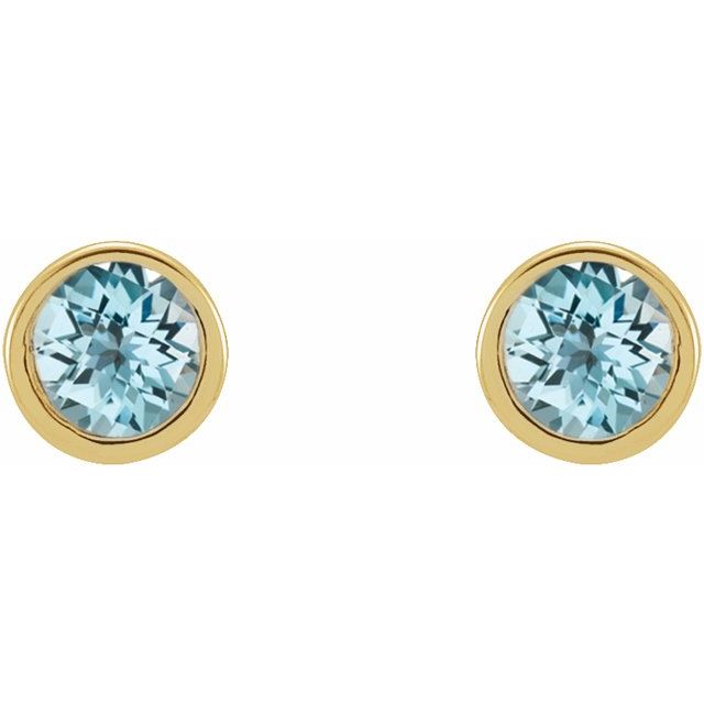 14K Round Natural Sky Blue Topaz Micro Bezel-Set Earrings